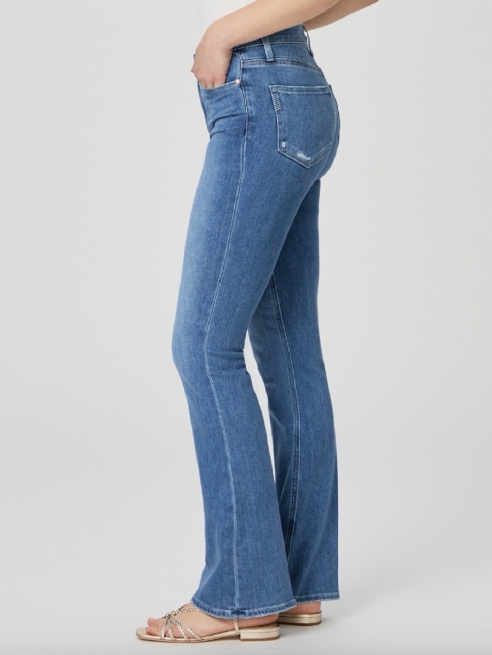 PAIGE High Rise Laurel Canyon Boot Jean Size 30 Petite Bellflower Distressed NWT - Picture 3 of 10